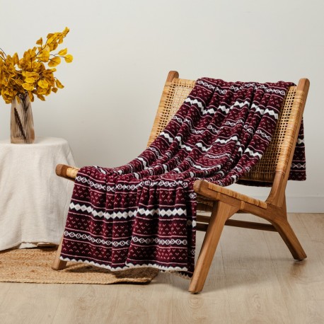 Coperta pile coral Cronos bordeaux