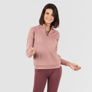 Felpa sportiva donna con media zip e tasche malva