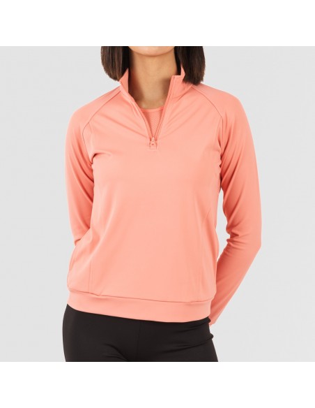 Felpa sportiva donna con media zip e tasche arancio sudadera-deportiva-mujer-cremallera-y-bolsillo