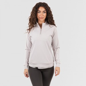 Felpa sportiva donna con media zip e tasche grigio perla