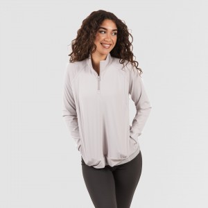 Felpa sportiva donna con media zip e tasche grigio perla 2
