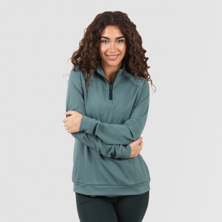 Felpa sportiva donna con media zip e tasche verde bottiglia sudadera-deportiva-mujer-cremallera-y-bolsillo