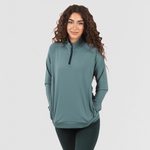 Felpa sportiva donna con media zip e tasche verde bottiglia 2