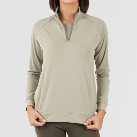 Felpa sportiva donna con media zip e tasche verde foglia