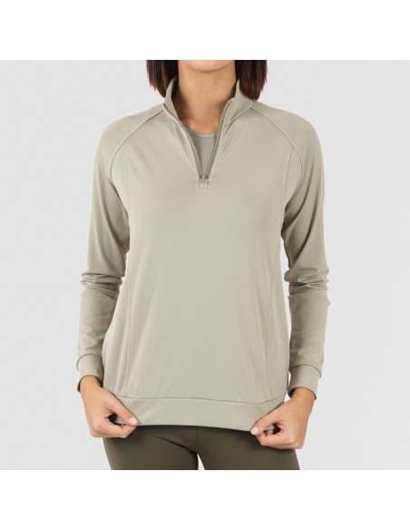 Felpa sportiva donna con media zip e tasche verde foglia Felpa sportiva donna con media zip e tasche verde foglia