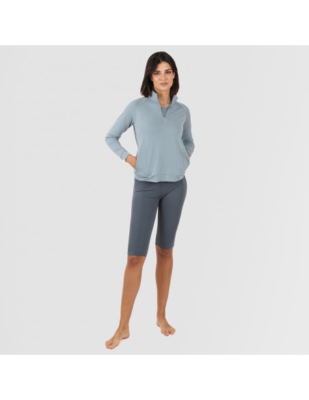 Felpa sportiva donna con media zip e tasche indaco