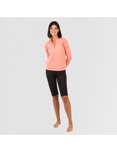 Felpa sportiva donna con media zip e tasche arancio