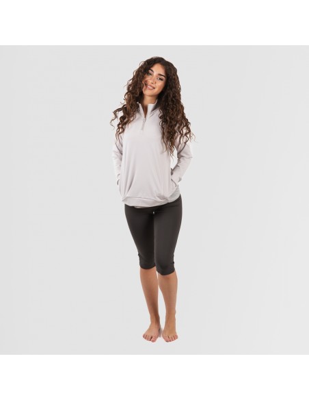 Felpa sportiva donna con media zip e tasche grigio perla Felpa sportiva donna con media zip e tasche grigio perla