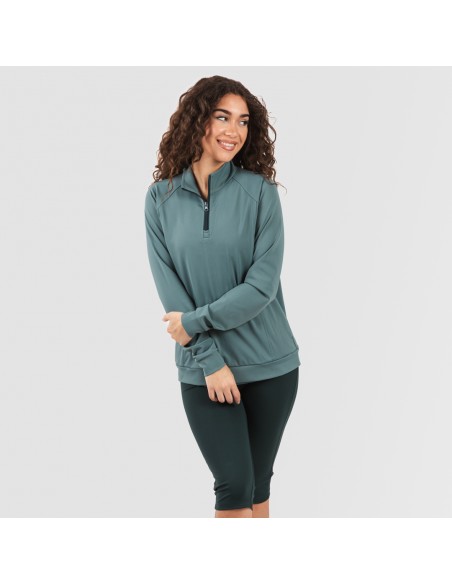 Felpa sportiva donna con media zip e tasche verde bottiglia Felpa sportiva donna con media zip e tasche verde bottiglia