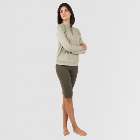 Felpa sportiva donna con media zip e tasche verde foglia