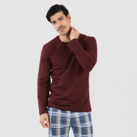 Pigiama uomo flanella Cuadro Xavi bordeaux pijama-franela