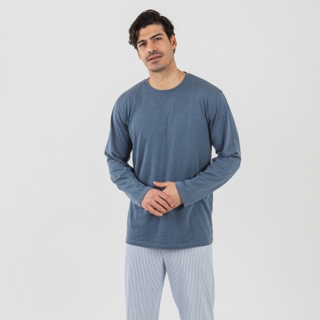 Pigiama lungo uomo cotone Lista indaco pijama-algodon