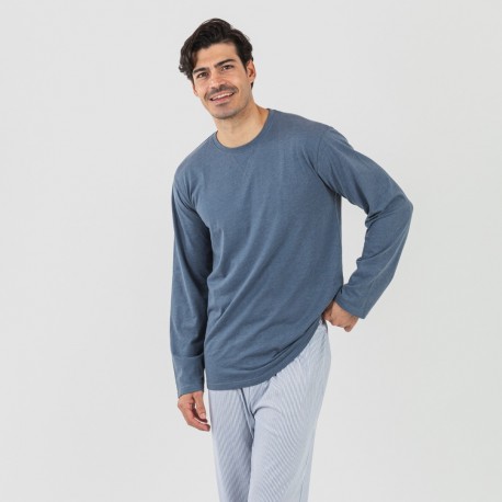 Pigiama lungo uomo cotone Lista indaco