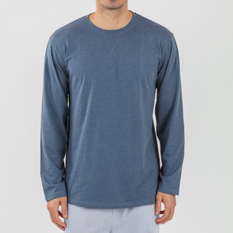 Pigiama lungo uomo cotone Lista indaco