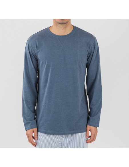 Pigiama lungo uomo cotone Lista indaco