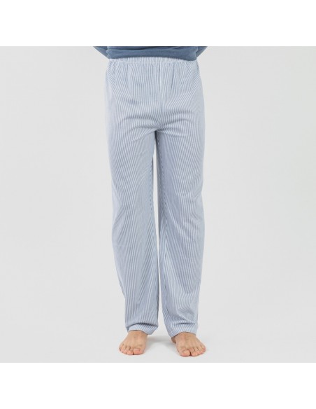 Pigiama lungo uomo cotone Lista indaco pijama-algodon