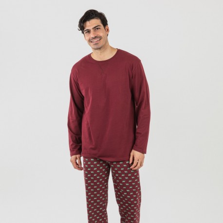 Pigiama lungo uomo cotone Nino bordeaux pijama-algodon