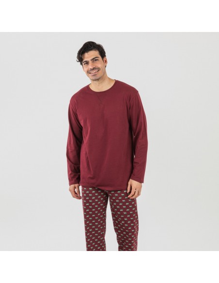 Pigiama lungo uomo cotone Nino bordeaux