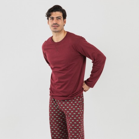 Pigiama lungo uomo cotone Nino bordeaux
