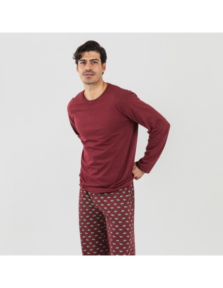 Pigiama lungo uomo cotone Nino bordeaux