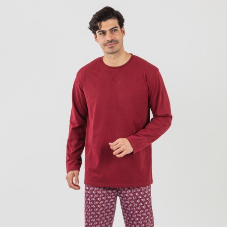 Pigiama lungo uomo cotone Benacity bordeaux pijama-algodon