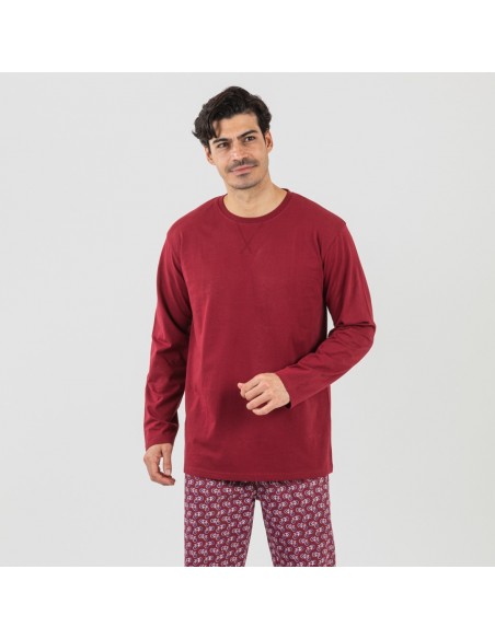 Pigiama lungo uomo cotone Benacity bordeaux pijama-algodon
