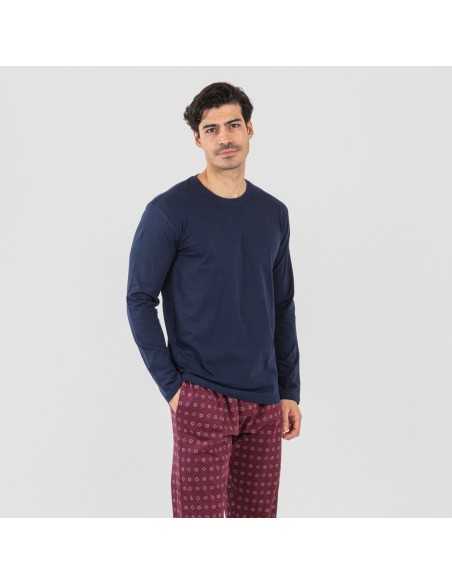 Pigiama lungo uomo cotone Loui blu navy pijama-algodon