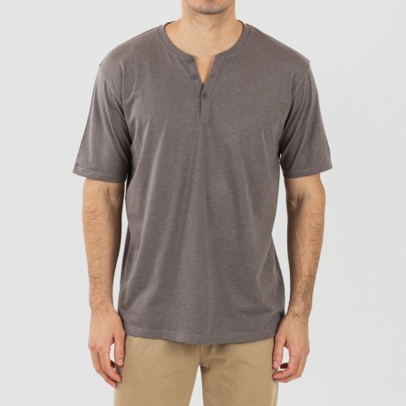 Pigiama lungo uomo manica corta con bottoni grigio - sabbia