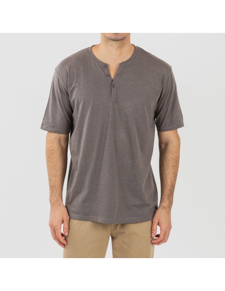 Pigiama lungo uomo manica corta con bottoni grigio - sabbia