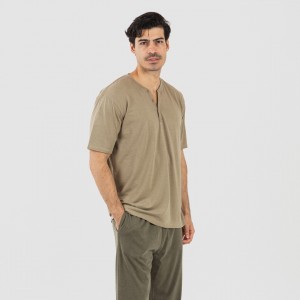 Pigiama lungo uomo manica corta con bottoni verde militare - verde scuro 2