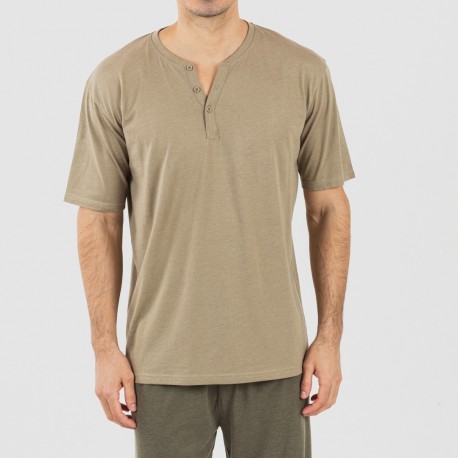 Pigiama lungo uomo manica corta con bottoni verde militare - verde scuro