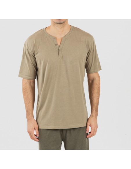 Pigiama lungo uomo manica corta con bottoni verde militare - verde scuro Pigiama lungo uomo manica corta con bottoni verde militare - verde scuro