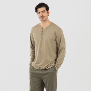 Pigiama lungo uomo con bottoni verde militare - verde scuro