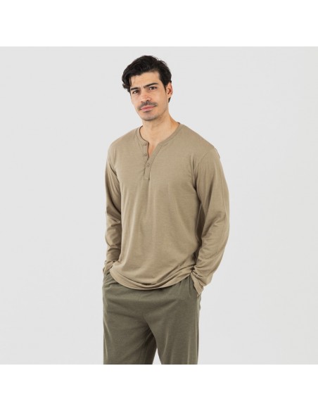 Pigiama lungo uomo con bottoni verde militare - verde scuro Pigiama lungo uomo con bottoni verde militare - verde scuro