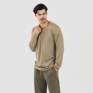 Pigiama lungo uomo con bottoni verde militare - verde scuro 2