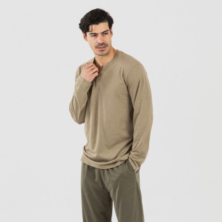 Pigiama lungo uomo con bottoni verde militare - verde scuro