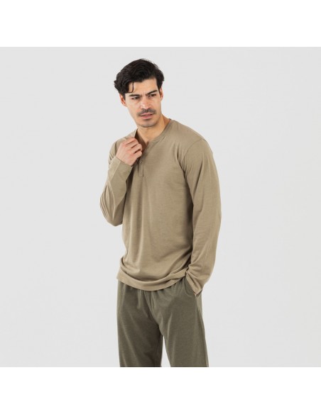 Pigiama lungo uomo con bottoni verde militare - verde scuro Pigiama lungo uomo con bottoni verde militare - verde scuro