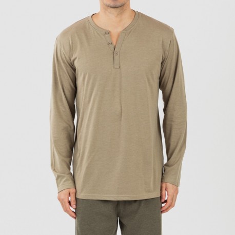 Pigiama lungo uomo con bottoni verde militare - verde scuro