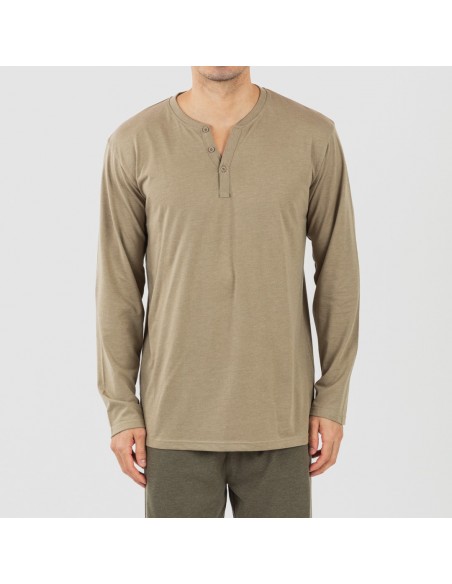Pigiama lungo uomo con bottoni verde militare - verde scuro Pigiama lungo uomo con bottoni verde militare - verde scuro