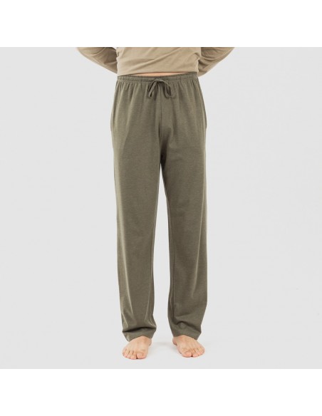 Pigiama lungo uomo con bottoni verde militare - verde scuro pijama-largo-con-botones