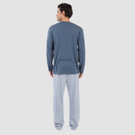 Pigiama lungo uomo cotone Lista indaco