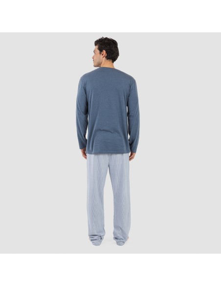 Pigiama lungo uomo cotone Lista indaco pijama-algodon