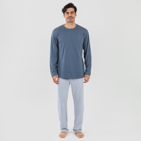 Pigiama lungo uomo cotone Lista indaco