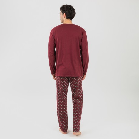 Pigiama lungo uomo cotone Nino bordeaux