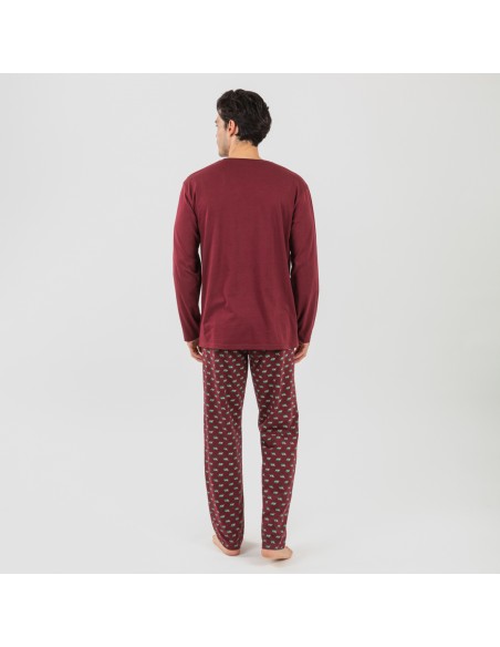 Pigiama lungo uomo cotone Nino bordeaux pijama-algodon