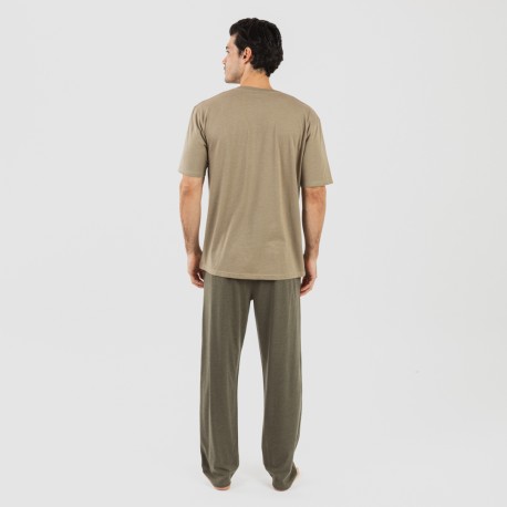 Pigiama lungo uomo manica corta con bottoni verde militare - verde scuro