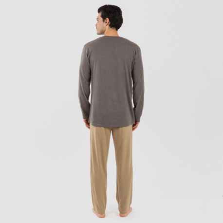 Pigiama lungo uomo con bottoni grigio - sabbia