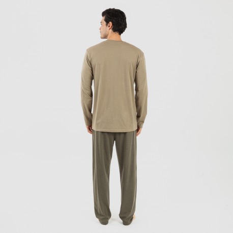 Pigiama lungo uomo con bottoni verde militare - verde scuro