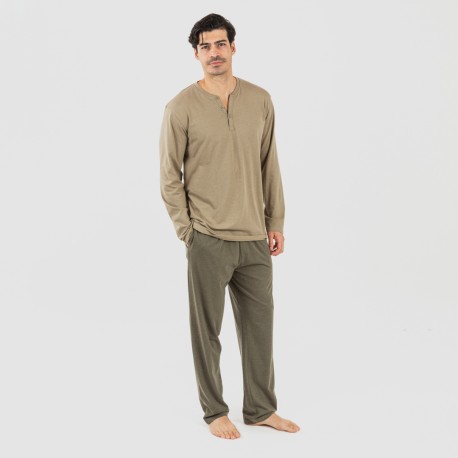 Pigiama lungo uomo con bottoni verde militare - verde scuro