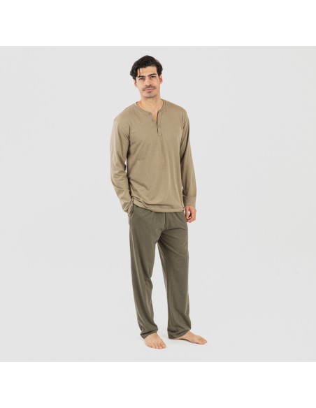 Pigiama lungo uomo con bottoni verde militare - verde scuro Pigiama lungo uomo con bottoni verde militare - verde scuro